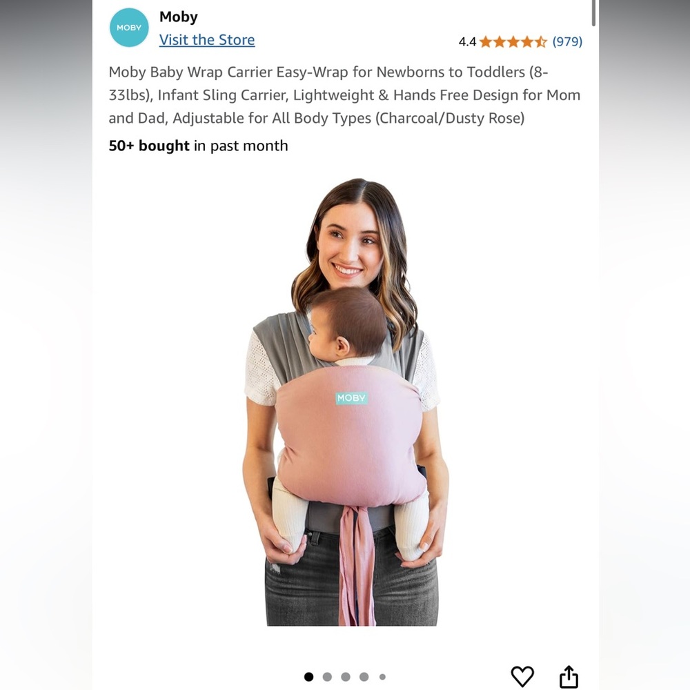 Moby Wrap Carrier in Charcoal and Dusty Rose